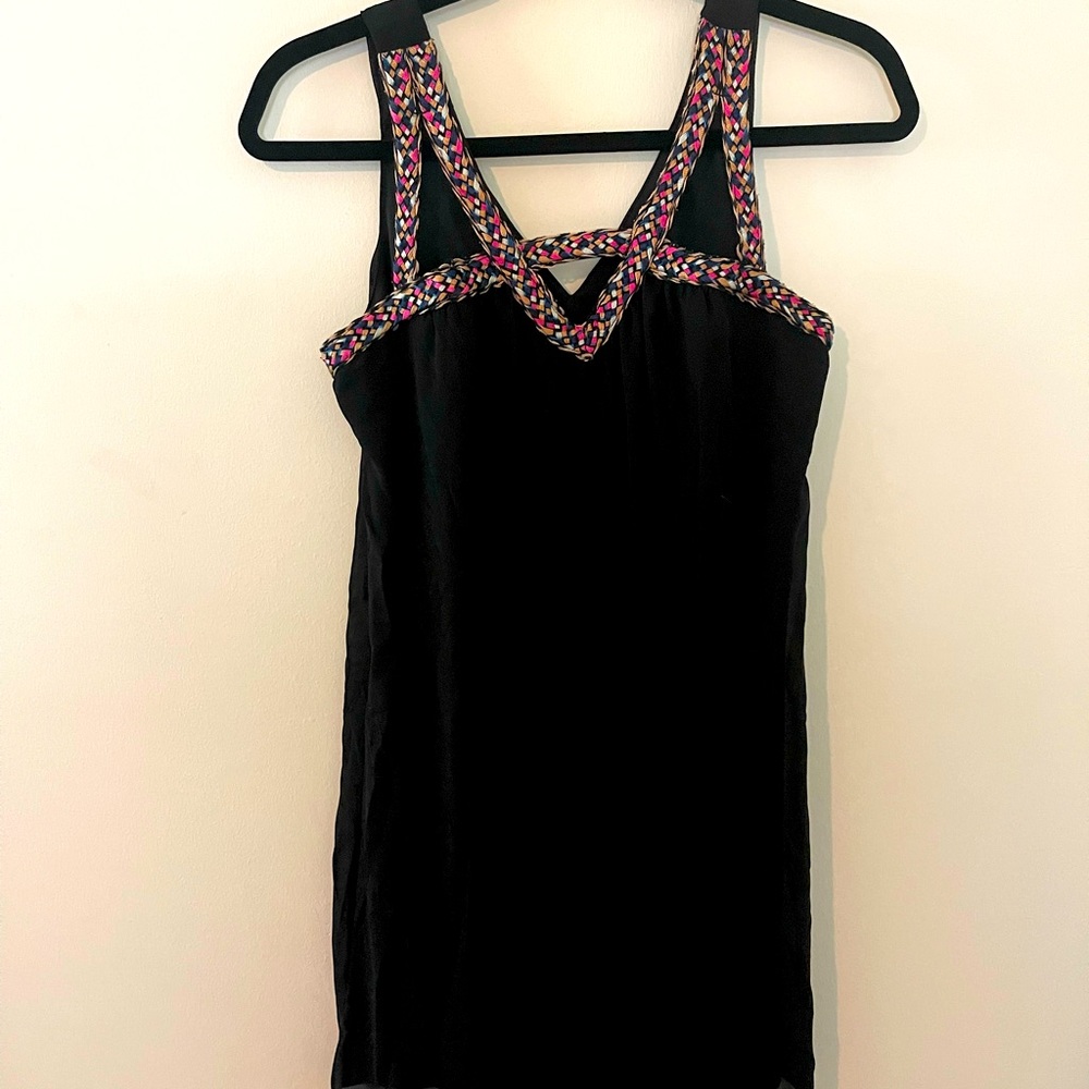 Black chiffon dress w/ colorful rope detail